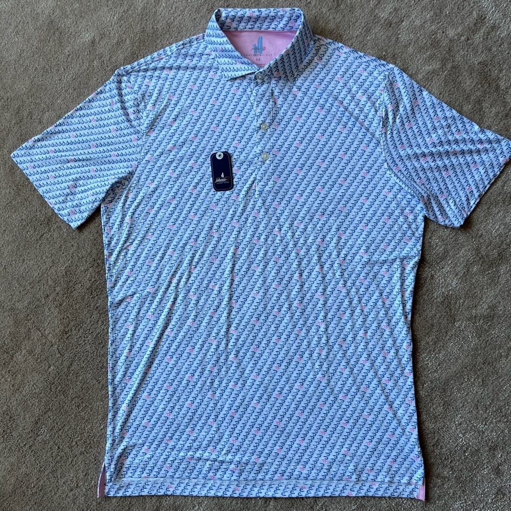 Johnnie-O Featherweight Polo - Blue/Pink Shrimp Print - Picture 3 of 3